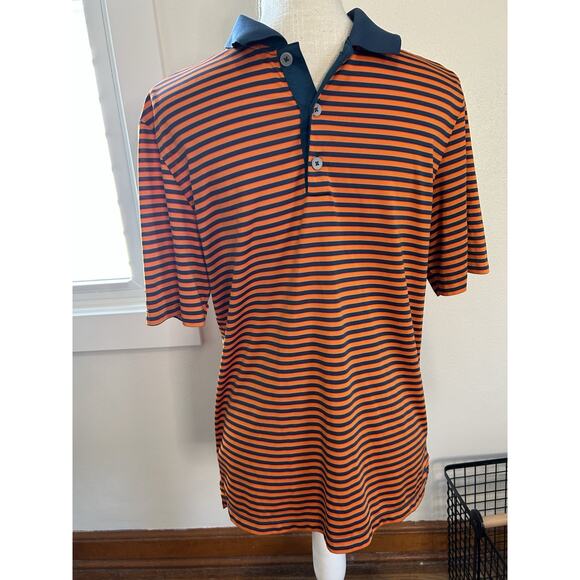 Adidas Dry Fit Golf Polo Mens Size Small Orange And Blue Striped Shirt - Picture 1 of 7